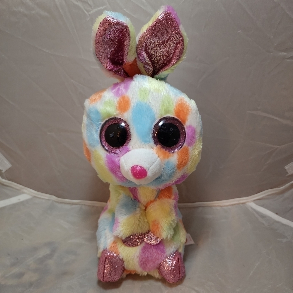 TY Beanie Boo Bloomy Pastel Spotted Easter Bunny Rabbit Plush Stuffed Animal EUC